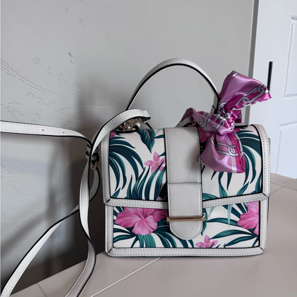 Aldo White and Pink Floral Crossbody Bag